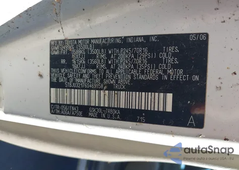 2006 Toyota Tundra из США, поврежденный, VIN 5TBJU32176S469858